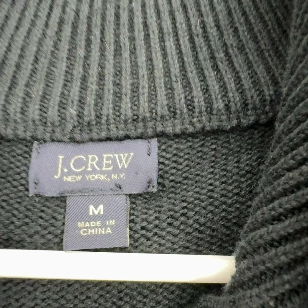 J Crew Sweater Mens M Black Cotton Cashmere Quarter Zip Mock Neck Classic